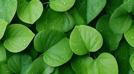 Naklejka premium ro photography capturing the intricate details of lush green foliage where fresh water droplets rest on the leaf surface showcasing nature s delicate beauty after rainfall