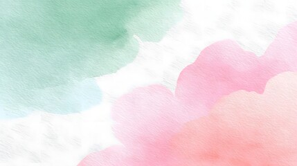 A delicate and ic abstract background featuring soft watercolor paint washes in pastel green pink and coral hues on a textured paper surface ideal for design and deco n