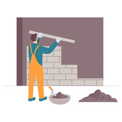 Wall Construction and Alignment concept, Bricklaying with Precision vector design, construction work