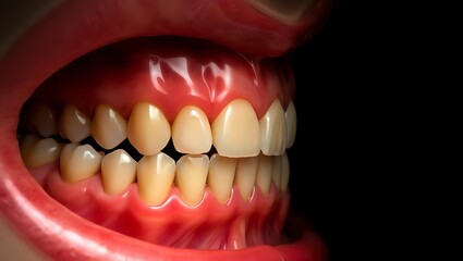 Fototapeta premium Detailed Side View of Human Teeth and Gums Showing Dental Alignment and Oral Health Anatomy