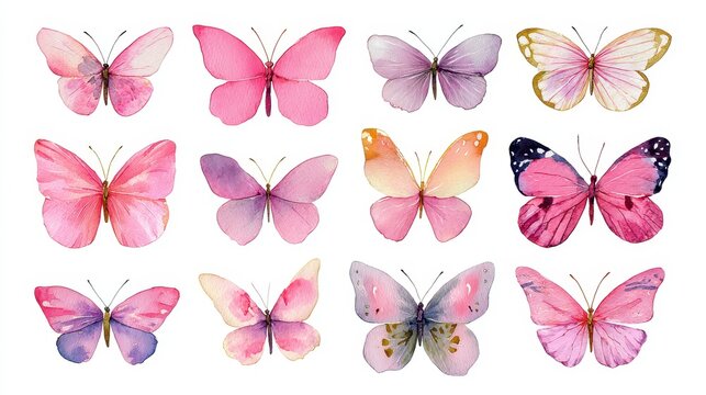 Vibrant Watercolor Butterfly Bundle. Colorful Illustrations for Spring Celebrations, Baby Showers, and Summer Parties