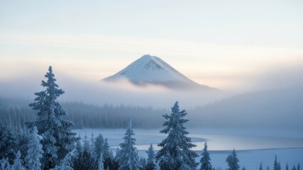 Snowy mountain peak at dawn