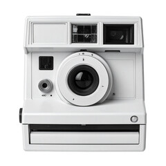 White Instant Camera with Retro Design, Front View, Isolated on transparent background. Transparent Isolated Element PNG