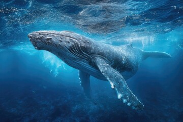 Underwater whale, vibrant blue water