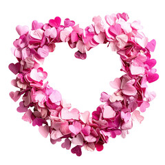 Intricate Pink Heart-Shaped Frame Made of Overlapping Small Hearts in Diverse Pink Tones, a Romantic Symbol for Love and Valentine' Day Themes, Isolated.. Transparent Object PNG