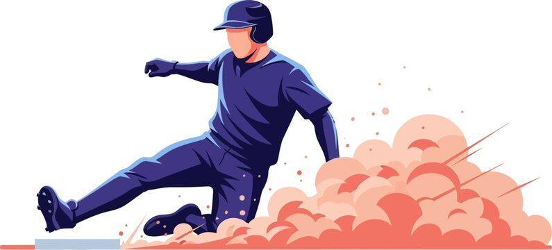 Baseball Player Sliding Safely to Base with Dust Cloud Dynamic Action Illustration baseball