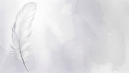 Delicate White Feather Floating on Soft Watercolor Background (185) stock