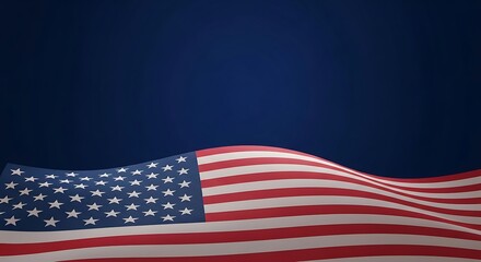 Patriotic Waving American Flag on Solid Blue Background - Symbol of National Pride and Unity - Vivid and High-Quality Image