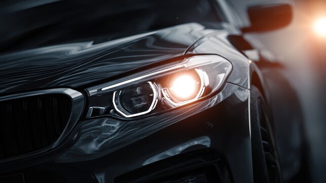 Sleek Modern Car. Front View of a Generic Vehicle Showcasing Advanced Design and Technology in Black Finish