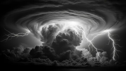 Dramatic Tornado Storm With Lightning Strikes stock photo