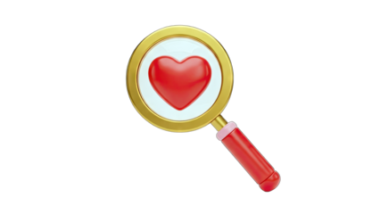 Magnifying Glass Searching for Love on White Background