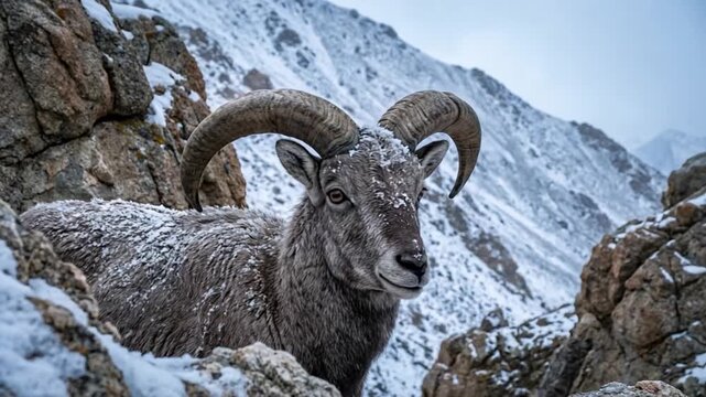 wild bharal blue sheep with horns himalayas snow habitat india video