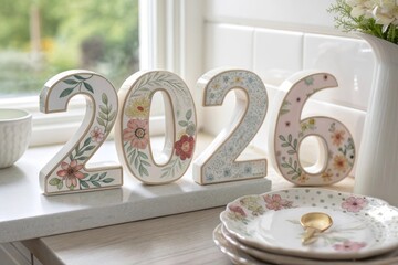 Decorative Wooden Numbers Featuring Floral Patterns