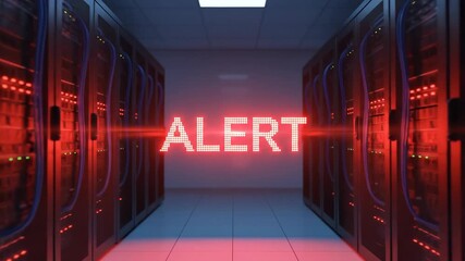 Digital alert system in a server room, showcasing illuminated warning signs with red lights, emphasizing communication technology and data monitoring in action - Powered by Adobe