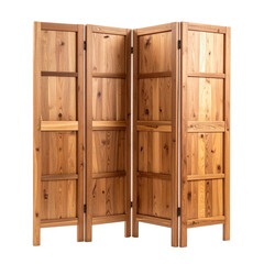 Four-Panel Solid Wood Room Divider with Natural Grain and Warm Finish, Ideal for Home Decor and Space Partitioning, Isolated on a transparent background. PNG Cut Out Transparent