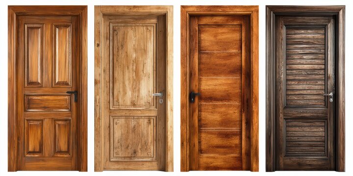 Showcase of Diverse Wooden Doors: Modern Flat Designs Captured Isolated on White Background