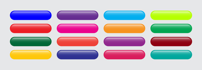 Glossy Colorful Web Buttons Set Collection, Editable AI file