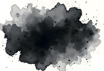 A dynamic watercolor splash features shades of black and gray with varying textures and splatters, creating an expressive and artistic background. This versatile piece suits various designs.