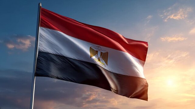 egyptian flag waving in the wind at sunset egypt