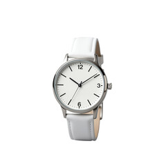 Minimalist analog wristwatch with white leather strap