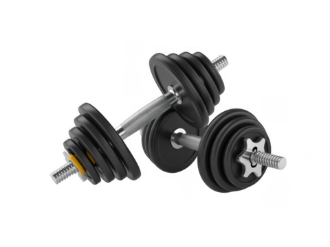 Black and Silver Dumbbells on Black weights exercise isolated on a transparent background - Powered by Adobe