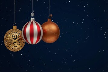 Luxury Christmas Decoration Background with Shiny Baubles, Glitter and Snowflakes