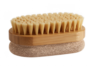 Bamboo brush with natural bristles and sponge isolated on a transparent background