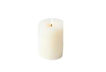 White burning candle with bright flame for decorative ambiance lighting