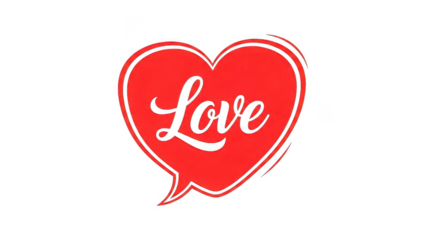 Red heart speech bubble with love text inside isolated on transparent background tshirt design