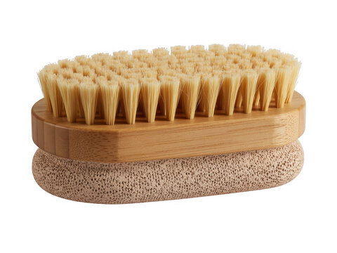 Bamboo brush with natural bristles and sponge isolated on a transparent background