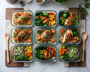 Healthy meal prep with grilled chicken and colorful vegetables for a week of nutritious eating