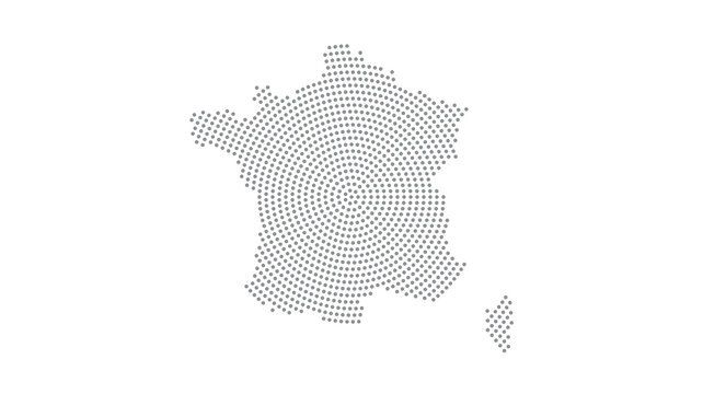 France Stylized halftone dot map with concentric circular pattern
