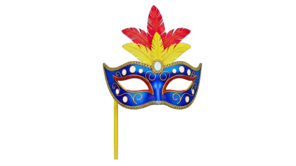 Colorful Carnival Mask with Feathers Isolated on White