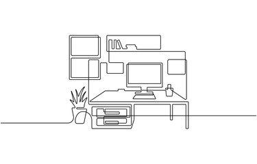 Continuous one line drawing of Table with office chairs.