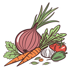 Colorful of vegetables including onion carrot garlic tomatoes and zucchini