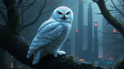 Cybernetic Snowy Owl: A hyper-detailed digital painting of a majestic owl with glowing cyan circuit patterns and holographic eyes.