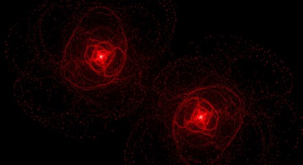 Abstract red light trails forming vortex patterns on a black background