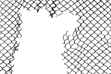 The texture of the metal mesh on a white background. Torn steel, metal mesh with holes