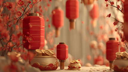 3d podium background themed chinese new year. Suitable for promotion product