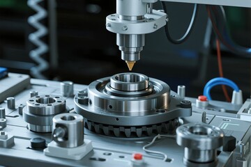 CNC machine tool precision machining metal components in industrial manufacturing setting