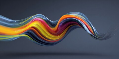 Wavy, abstract ribbon of vibrant, flowing colors drifts across a dark background