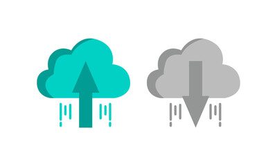 Cloud Computing Vector Icons for Data Upload and Download in Flat Design Style