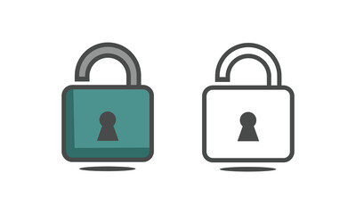 Unlocked Padlock Vector Icon Set in Color and Outline Style for Cyber Security and Data Access