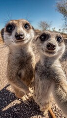 Two meerkats pose for a selfie