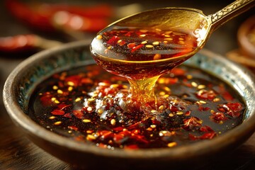 Spoon scooping thick savory sauce, nutty umami flavor