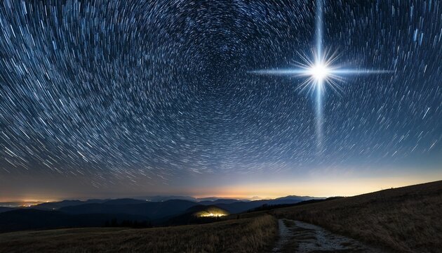 starry night sky with a bright north star guiding the way copy space
