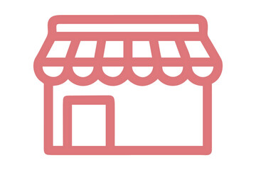 Red Outline Icon of a Storefront with Awning and Door shop retail