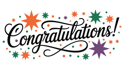 congratulations hand lettering typography with colorful stars festive calligraphy illustration for celebration success greeting card and announcement © muhammad