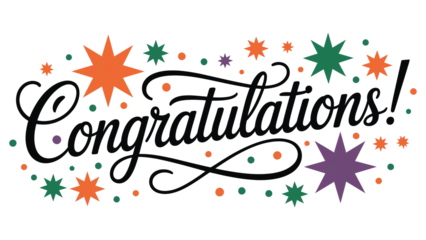 Schilderijen op glas Positive Typography congratulations hand lettering typography with colorful stars festive calligraphy illustration for celebration success greeting card and announcement  © muhammad