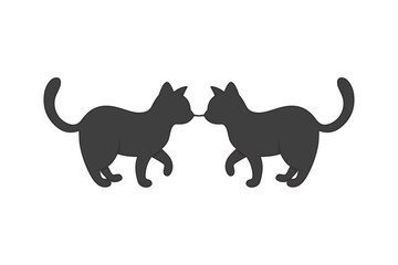 Two Gray Cat Silhouettes Facing Each Other on Black Background Keywords: cats, felines, silhouettes, gray, facing